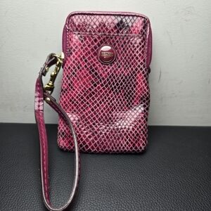 Coach Pink Snakeskin Wristlet Card Bag